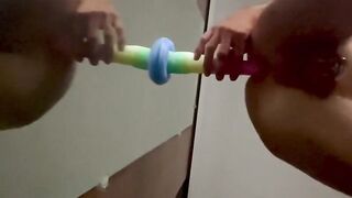 Chastity masturbating during the time that mastix watches from couch!