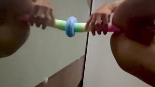 Chastity masturbating during the time that mastix watches from couch!