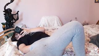 Watching porn movie scenes in couch and masturbating