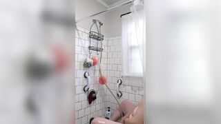 Caught My "Stepmom" Enjoying The Water Coming Out Of The Shower Head And This babe Masturbates!