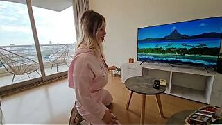 Gorgeous blond with a large butt rides me hard until the last ejaculation