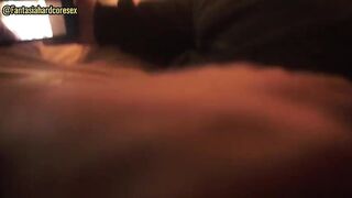 My stepsister lies down on my lap and lets me put my rod in her throat