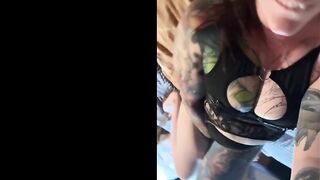 Tattooed Punk Angel unfathomable screwing unshaved cunt with sex toy and tastes her cum