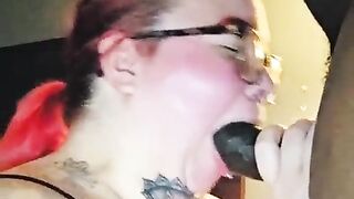 Redhead aubrey bigbabe304 slobbers on a large plump ebony weenie