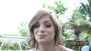 Slim blond takes obese shlong in her twat