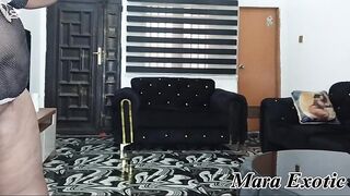 Overweight booty black big beautiful woman stripped home cleaning - Mara Exotic