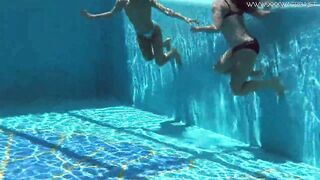 Jessica and Lindsay naked swimming in the pool