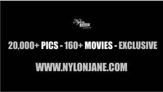 Nylon Jane gives redhead lesbian slut footjob pussy licking