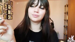 Brunette hair with natural large lips smokin' out of lip makeup