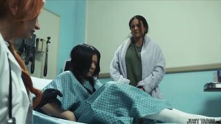 Lulu masturbates often, but this morning that babe noticed smth growing without her cunt. That babe quickly went to the hospital and the nurses drilled it!