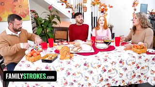 Redhead Stepsisters Arietta Adams & Cherry Fae Share Dude After Thanksgiving Lunch - FamilyStrokes