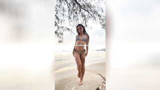 Constricted Booty Teen Groans as Twat Gets Destroyed On The Beach