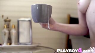 Astonishing chick posed and showed large breasts and marvelous natural body