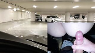 Risky Car Sex in Public Parking Garage – Started with Tugjob, Ended with Doggy style!