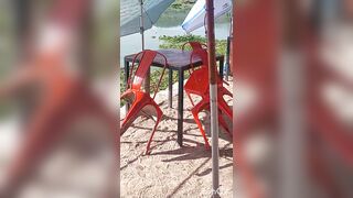 No pants underneath table on bar