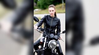 Bike cuties flashing their melons on the street [AI]