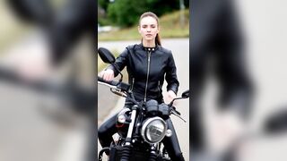 Bike cuties flashing their melons on the street [AI]