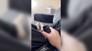 Latex Sheath Dong cum & Latex toe socks footplay