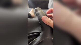 Latex Sheath Dong cum & Latex toe socks footplay