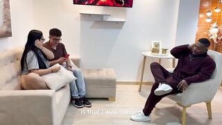 Interracial bang with my most excellent ally's girlfriend Nerd in his own abode, that guy catches us with my cum in her throat!