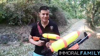 Woodland Pursue, Topless Alexis Hunts Excited Pranksters!