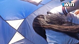 STUDENTS BANGING IN THE TENT, schoolgirl banging on the excursion!! ????????