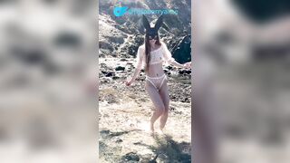 My charming eighteen y.o. step sis flashes her breasts. 1st time on public beach