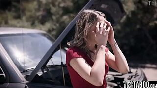 Stranded golden-haired mother I'd like to fuck hitchhikes and bangs large schlong guy outdoors