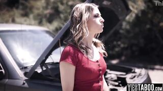 Stranded golden-haired mother I'd like to fuck hitchhikes and bangs large schlong guy outdoors