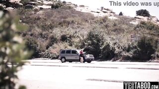Stranded golden-haired mother I'd like to fuck hitchhikes and bangs large schlong guy outdoors