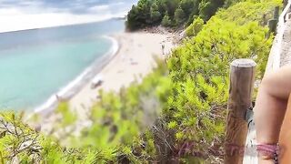 Exhibitionist Outdoor Amateur mother I'd like to fuck Touches and Sucks Large Jock on Nudity Beach public in Greece to voyeur with cum front people
