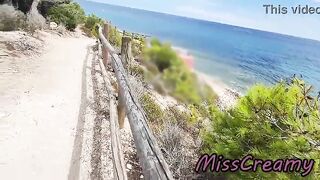 Exhibitionist Outdoor Amateur mother I'd like to fuck Touches and Sucks Large Jock on Nudity Beach public in Greece to voyeur with cum front people