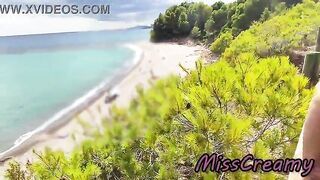 Exhibitionist Outdoor Amateur mother I'd like to fuck Touches and Sucks Large Jock on Nudity Beach public in Greece to voyeur with cum front people