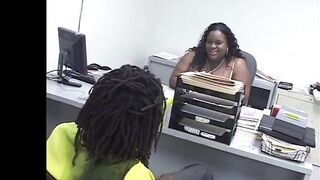 Overweight ebony slut with a large booty and giant boobs banged in the office