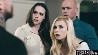 Large cock manipulative boyfriend screws his teen girlfriend in front of her step parents