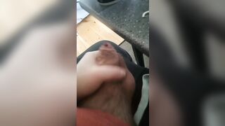 Upright view and on my own with half flaccid weenie jerking off