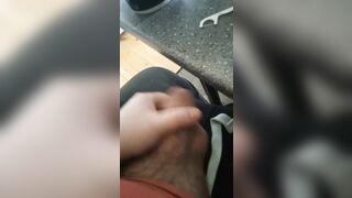 Upright view and on my own with half flaccid weenie jerking off