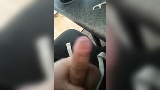 Upright view and on my own with half flaccid weenie jerking off