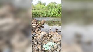 Black Bangs Creamy Cunt by a stream & SQUIRTs