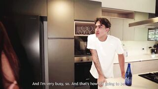 Cougar seduces her niece's boyfriend whilst this babe works in the living room.