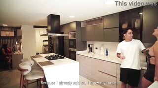 Cougar seduces her niece's boyfriend whilst this babe works in the living room.