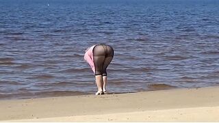 Humorous mother i'd like to fuck with nylon butt and melons on beach