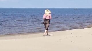 Humorous mother i'd like to fuck with nylon butt and melons on beach