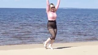 Humorous mother i'd like to fuck with nylon butt and melons on beach