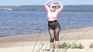 Humorous mother i'd like to fuck with nylon butt and melons on beach
