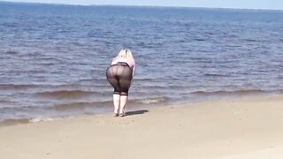 Humorous mother i'd like to fuck with nylon butt and melons on beach