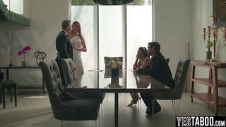 Breasty Latin chick bride girl gets her bushy cunt pounded in public by the groom