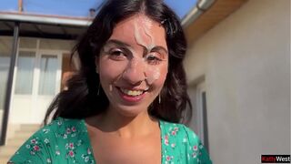 Country Whore Sucks 3 Schlongs and Gets a Lot of Cum on Her Face - Public Cumwalk