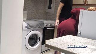 Stepmom in Kitchen Told NO Sex! - Allows Stepson Solely Wanking & Spunk flow on her Obese Booty