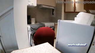 Stepmom in Kitchen Told NO Sex! - Allows Stepson Solely Wanking & Spunk flow on her Obese Booty